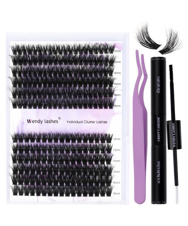 WENDY Lash Extension Kit Lash Clusters Kit D Curl 60D+80D Cluster Lashes 3D Effect Eyelash Clusters Individual Lashes with Lash Bond and Seal Lash Applicator(3D Effect-60D+80D D Kit 12-16mm)