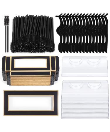 175 Pieces Lash Packaging Wholesale Include 30 Empty Eyelashes Packaging Box 30 False Lash Trays 15 Eyelash Tweezers and 100 Eyelash Brush Mascara Wands Disposable (Black)