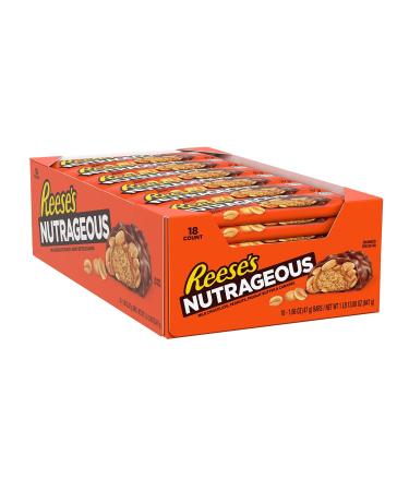 REESE'S NUTRAGEOUS Milk Chocolate, Peanuts, Peanut Butter and Caramel Candy, Bulk, 1.66 oz Bars (18 Ct.) butter 1.66 Ounce (Pack of 18)
