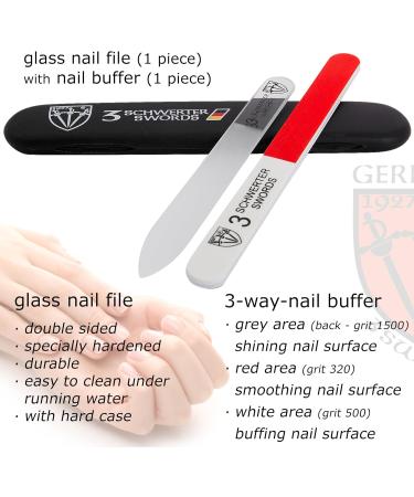 3 Swords Germany Double Sided Glass Nail Files for Natural and Artificial Nails with Nail Buffer and Black Plastic case 1 Glass Nail File (With Buffer) - Buy Online on SooperMarket.com