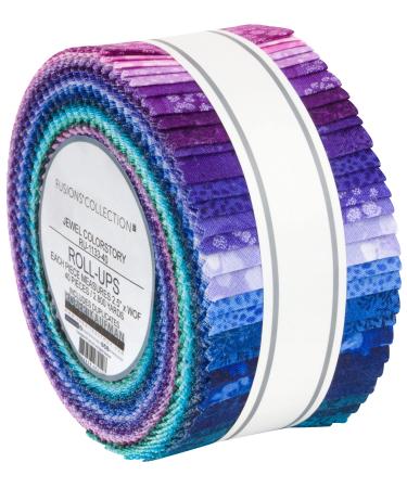 Jelly Roll - Fusions Collection Jewel Colorstory Blue Purples Greens Blenders Robert Kaufman 2.5" Strips Roll-Ups Bundle Quilter's Cotton Fabric Precuts (RU-1133-40) M538.13