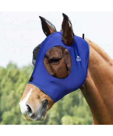 Harrison Howard fly mask stretchy breathable UV protection with an eye opening made of network for full view and ventilated ear protection officer deep blue size L full (large) deep blue