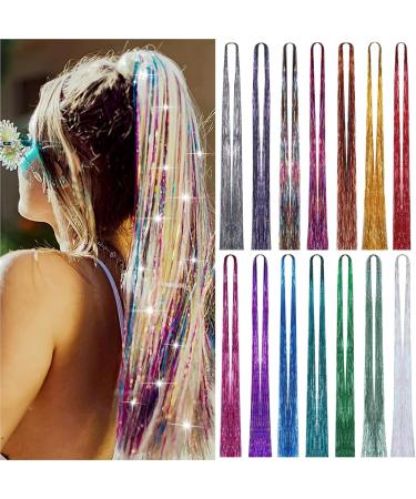 Huiguli 14 Colors 4200 Strands Hair Tinsel 35.5 Inches Hair Glitter Strands Shiny Colorful Straight Hair Extensions for Women Girls Party Cosplay Rainbow Hair Tinsel Kit (No Tools) 14 Colours - Buy Online on SooperMarket.com