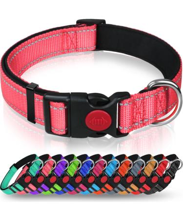 Taglory dog collar soft padded neoprene nylon dog collar for small dogs adjustable and reflective for training pink s (1 Pack) pink