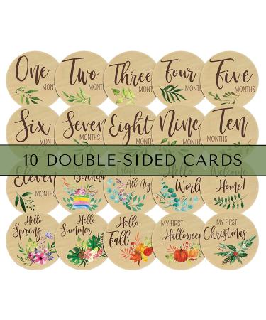 Baby Monthly Milestone Cards - Reversible Wooden Discs for Newborn Photography - Includes Announcement & Hello World Sign - Buy Online on SooperMarket.com