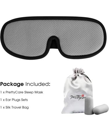 PrettyCare 3D Contoured Sleep Mask - Blockout Light Eye Cover with Earplugs and Travel Bag - Gray Night Eyeshade - Buy Online on SooperMarket.com