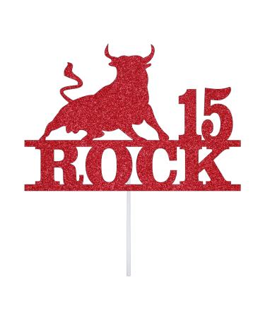 Personalize Pro Stock Market Bull Themed Cake Topper | Custom Any Age Any Name Double Side Glitter Cake Topper | Stok Market Ceremony Bithday Party Cake Decoration - Red