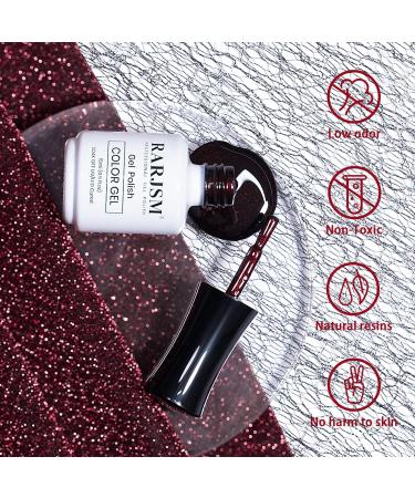 RARJSM Burgundy Cat Eye Gel Nail Polish - Diamond Black Red Velvet Glitter 15ml - UV LED Soak Off for Home Salon Christmas Manicure - Buy Online on SooperMarket.com