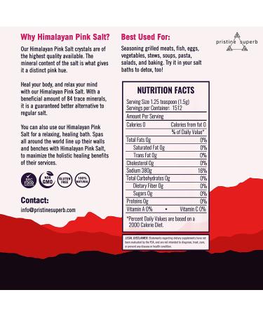 Pristine Superb Pink Himalayan Salt - Coarse Grain - 100% Natural & Organic - Kosher Certified - Mineral Dense for Health - 5lb Bag - Buy Online on SooperMarket.com