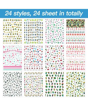 2800-Piece Mixed Summer Holiday Nail Art Stickers | 3D Flamingo, Cactus, Fruits, Leaves | Self-Adhesive Nail Decals with Tweezers - Buy Online on SooperMarket.com