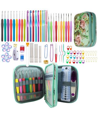 100pcs Crochet Hooks Set in Case Ergonomic Soft Grip Handles Weave Yarn Knitting Needles Kit and Crochet Needle Accessories Crochet Kit Complete Crochet Set for Beginners and Experiecced Crochet Lover Green