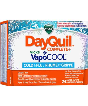 Vicks DayQuil COMPLETE Vicks VapoCOOL Cold and Flu Medicine Non-Drowsy Daytime Multi-Symptom Relief for Cough Suppressant Nasal Congestion 24 Caplets Liquicaps - Buy Online on SooperMarket.com