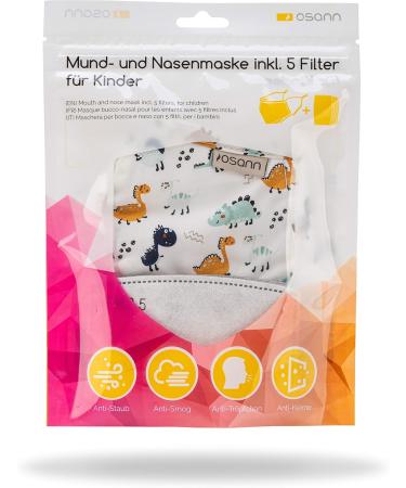 Osann Kids Face Mask - Pack of 2 with 5 Filters | Cute Dino Design for Safe & Comfortable Wear - Buy Online on SooperMarket.com