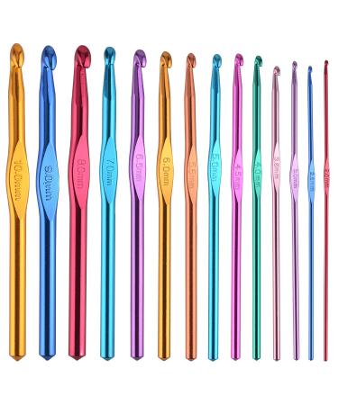 BCMRUN 14 pcs Multicolor Aluminum Crochet Hooks Knitting Needles Craft Yarn 2-10mm