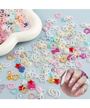 WLLHYF 480 Pcs 3D Nail Charms Assorted Colorful Multi Shapes Pearl Charms Heart Flower Bow Star Mixed Applique Cute Hollow Beads Manicure Decoration for Nail Art DIY Crafts Jewelry Accessories - Buy Online on SooperMarket.com