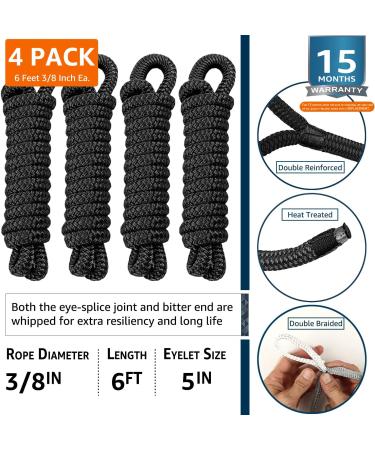 Premium 3/8 x 6' Boat Fender Lines 4 Pack - Double Braid Nylon Dock Lines for Boat Bumpers - J-FM TWNTHSD - 4 Pack - Buy Online on SooperMarket.com