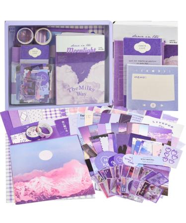 348pcs Scrapbook Kit, Scrapbooking Supplies kit with Aesthetic Scrapbook Paper, Washi Stickers, Washi Tape, A6 Notebook Art Journaling Kit for Bullet Junk Journal Planners DIY for Adults Teens Girls Moonlight