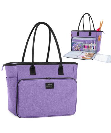 CURMIO Yarn Storage Bag, Knitting Bag for WIP Project, Crochet Hooks, Knitting Needles(up to 14"/35.5cm) and Yarn Skeins, Purple(Bag Only)