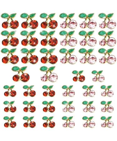 40 Pcs 3D Cherry Nail Charms Cherry Nail Rhinestones Nail Art Shiny Gems Nail Studs Cute Fruit Nail Diamond Crystal Luxury for Women Girl Jewelry Making Crafts DIY Manicure (Pink/Red Gold 6mm/8mm) 40pcs Golden Cherries Mix