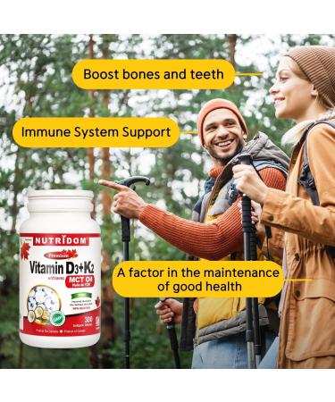 Nutridom Vitamin D3 1 000 IU + K2 MK-7 120 mcg with MCT Oil Cholecalciferol D3 + Natto-Derived Menaquinone-7 Non-GMO Free of Gluten Soy & Dairy (120 count) - Buy Online on SooperMarket.com