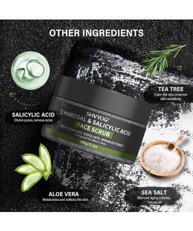 Men's Face Scrub Bamboo Charcoal Salicylic Acid Face Exfoliant Facial Peeling Improves Blackheads Acne Clogged Pores Cleansing Oil Control Pre-shave Care for Men with Facial Cleansing Brush - Buy Online on SooperMarket.com