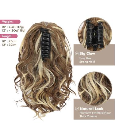 REECHO 10 Inch Ash Brown Ponytail Extension | Short Curly Synthetic Hairpiece with Platium Highlights - Buy Online on SooperMarket.com