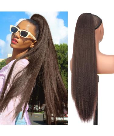 PORSMEER 30 Inch Yaki Straight Drawstring Ponytail Clip In Extensions for Women Kinky Straight Pony Tail Extensions Hair Extensions Ponytail (Dark brown) - Buy Online on SooperMarket.com