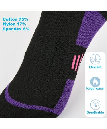 Cosmos Over the Calf Ski Socks - Warm Cotton Socks for Winter Sports (Black & Purple) - Buy Online on SooperMarket.com