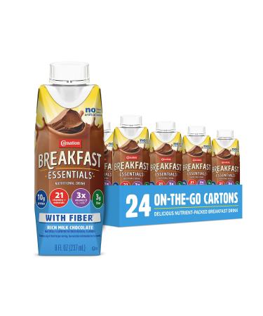 Carnation Breakfast Essentials Ready to Drink with Fiber, Rich Milk Chocolate, 8 FL OZ Carton (Pack of 24) (Packaging May Vary)