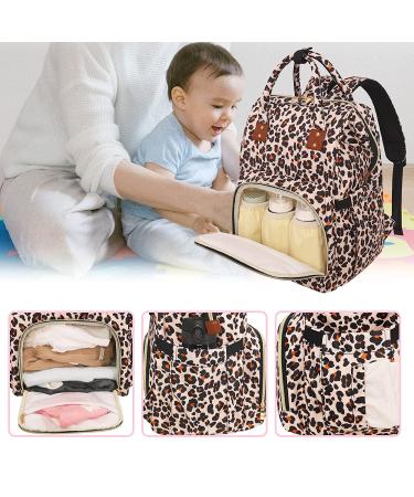 Leopard Print Diaper Bag Backpack | Multifunctional Maternity Bag for Baby Boys & Girls | Large Capacity Travel Nappy Bag - Buy Online on SooperMarket.com