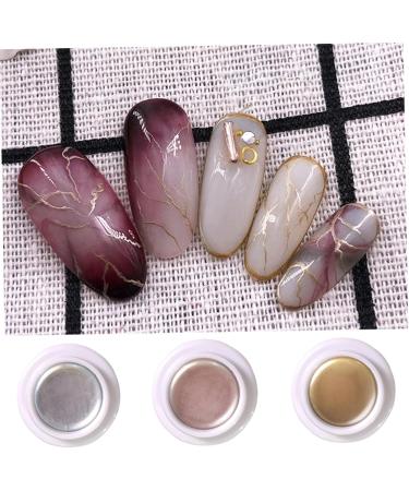 Chrome Nail Powder 3P Metallic Gel Nail Polish 3Pcs Nail Art Painting Liner Gel 3D Gold Silver Rose Gold Gel Nail Art for Home Salon Nail Painting Drawing Gel Nail Design - Buy Online on SooperMarket.com
