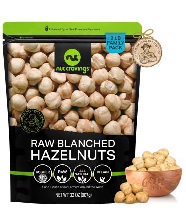Raw Blanched Hazelnuts Filberts, Unsalted, Shelled, Superior to Organic (32oz - 2 LB) Bulk Nuts Packed Fresh in Resealable Bag - Healthy Protein Food Snack, All Natural, Keto Friendly, Vegan, Kosher