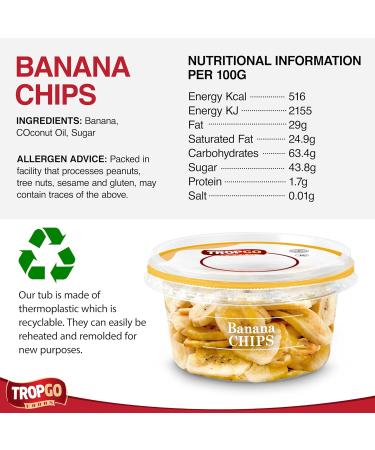 Tropgo Banana Chips 110g - Dried Fruit in Resealable and Recyclable Tub - Quick Energy Boost & Wholesome Trail Mix - Ready-to-Eat Dehydrated Fruit Snacks for Kids and Adults - Buy Online on SooperMarket.com