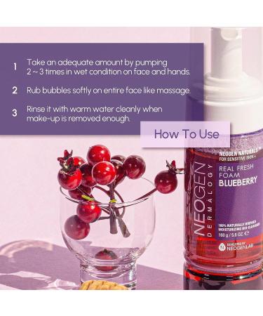 NEOGENLAB DERMALOGY Real Fresh Foam Cleanser Blueberry 5.6 Fl Oz - Hydrating Korean Skin Care - Buy Online on SooperMarket.com