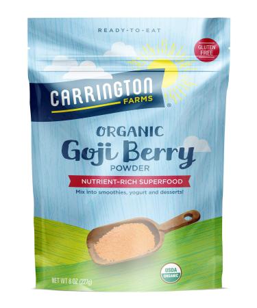 Carrington Farms  Organic Goji Berry Powder - Finely Milled Goji Berries  Sweet-Tart Flavor - Antioxidant Booster - Low Calorie 8 Ounce Bag