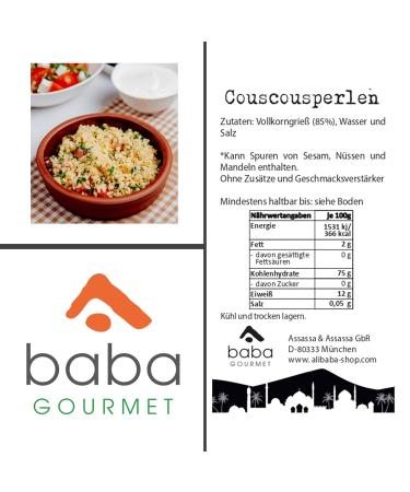 Baba Gourmet Original Moghrabieh Couscous Pearls 600g - 100% Natural Lebanese Kuskus for Traditional Dishes - Whole Grain Semolina - Buy Online on SooperMarket.com