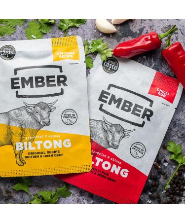 Ember Snacks Biltong Beef Jerky - 10 x 25g Variety | Low-Calorie Low-Fat On-the-Go Snack Made from British & Irish Beef - Buy Online on SooperMarket.com