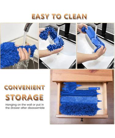 Microfiber Feather Duster 5PCS Set | Washable Cobweb Dusters with 100 Extension Pole | Bendable Telescopic Duster for High Ceilings, Fan Blades, Furniture, and Cars - Blue - Buy Online on SooperMarket.com