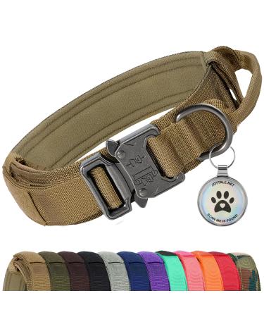 Joyal tactical dog collar |Dog collar with handle |Dog collar medium -sized dogs with QR code dog brand khaki m m khaki