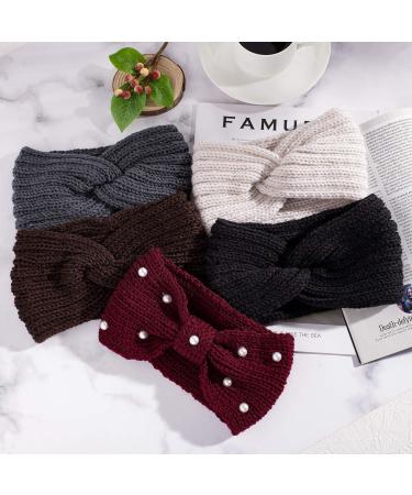 Whaline 5-Piece Knit Headbands & Ear Warmers Set for Women, Girls - Elastic Turban Wraps, Pearl Crochet Hair Band, Scrunchies - Autumn & Winter Colors - Buy Online on SooperMarket.com