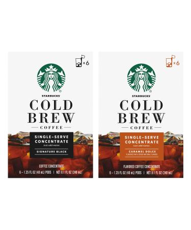 Starbucks Cold Brew Concentrate 16.2 Fl Oz (Signature Black + Caramel Dolce)