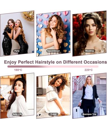 Curling Wand 4 in 1 Iron Set with Interchangeable Ceramic Barrels - Pink Curling Tongs and Straightener Brush for Long & Short Hairstyles - Women's Gift - Buy Online on SooperMarket.com