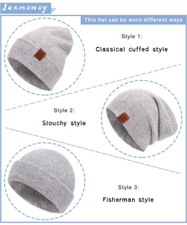 Jaxmonoy Wool Cashmere Slouchy Knit Beanie | Winter Hat for Women - Light Grey - Buy Online on SooperMarket.com