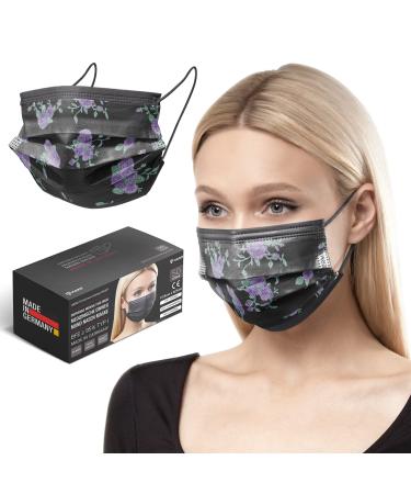 HARD 100 pieces Disposable Face Masks | Made in Germany | Type IIR & CE certified | Breathable Triple Layer - Filtration 99 78% | Elastic Earloops | Mouth Cover - Adults - Roses 100 Piece standard size (17 5 cm x 9 5 cm) Roses
