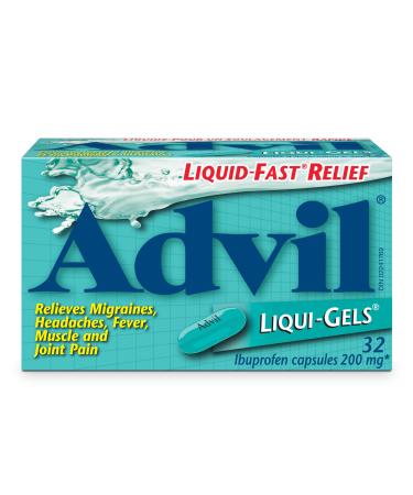 Advil Regular Strength Ibuprofen Pain Relief Liquid-Gels Fast Acting Pain Relief for Migraine Back Neck Joint and Muscle Relief 200mg (32 Count)