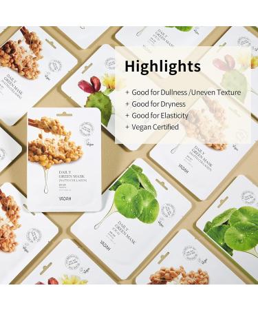 YADAH Daily Green Facial Sheet Mask - Vegan Natto Collagen Eco-Friendly 5-Pack for Enhanced Skin Elasticity - Buy Online on SooperMarket.com