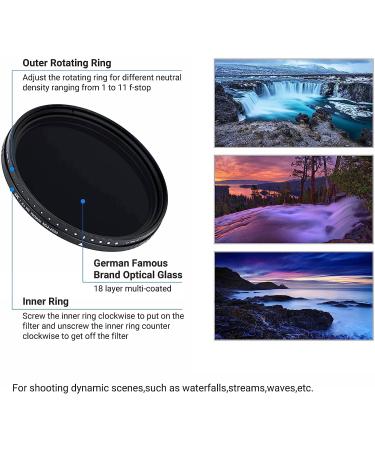 JJC 55mm VND Variable ND Filter for Nikon D5600/D3500/D3400/D7500 & Sony A7 Series - ND2-2000 Fader for 18-55mm & 28-70mm Kit Lenses - Buy Online on SooperMarket.com