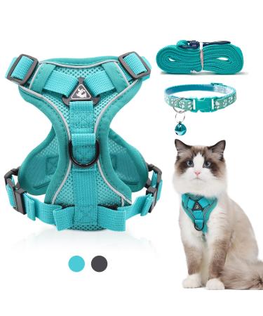 Fineasy cat dishes with a leash outbreak -proof and cat neck adjustable cat leash with dishes dishes Cat Harness Soft software for cats kitten dogs breastware (green s) s