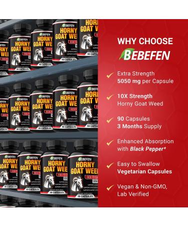 Horny Goat Weed Capsules 5050mg with Black Pepper Extract - 90 Capsules for Energy & Performance - 3 Month Supply - Buy Online on SooperMarket.com