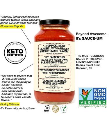 Hoboken Farms Marinara Gourmet Pasta Sauce - Keto Certified, No Sugar Added, Non GMO, Kosher, Vegan, Plant Based - 2-Pack, 1.56 Pound Each - Buy Online on SooperMarket.com